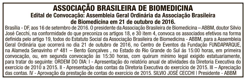 Edital de Convocação da Assembléia Geral Ordinária da Associação Brasileira de Biomedicina