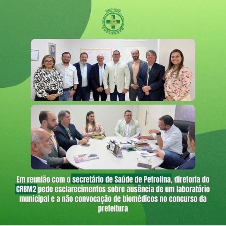 A diretoria do CRBM2 se reuniu, no dia 4 de junho, com o secretário de Saúde de Petrolina, Dr. João Luís, para discutir uma série de assuntos de interesse dos biomédicos.