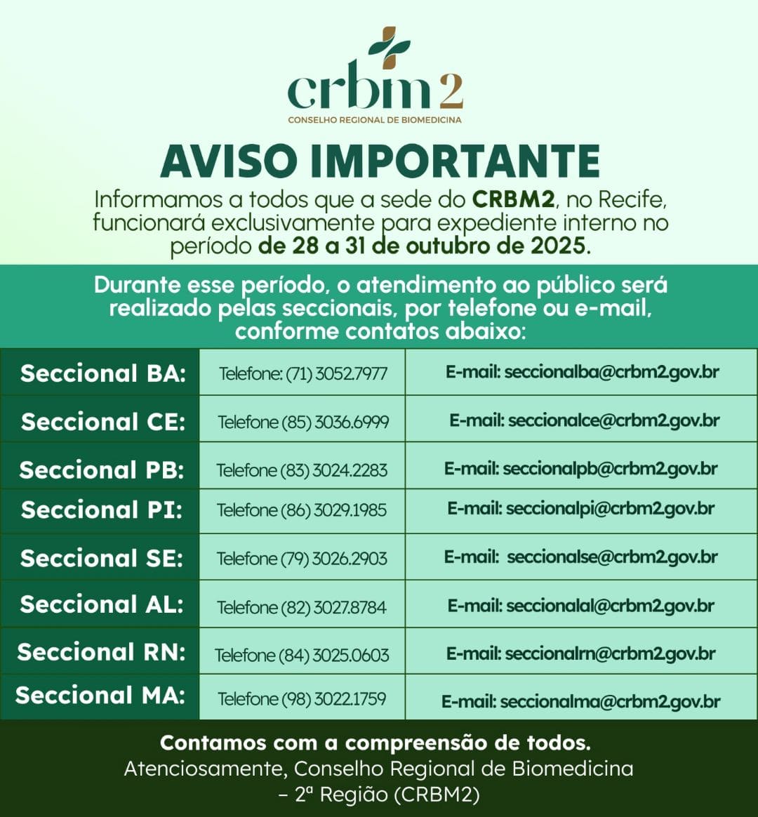 CRBM2 com serviços apenas internos entre 28 e 31/10/2025