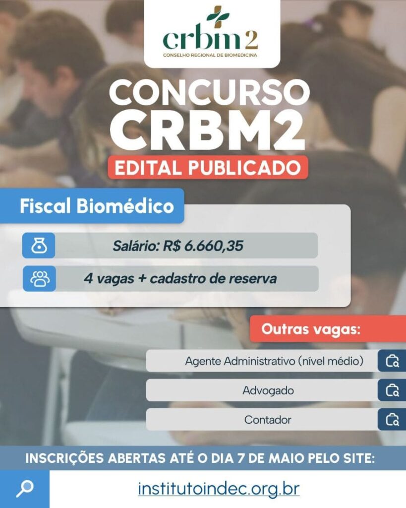 Concurso do CRBM2 está com inscrições abertas