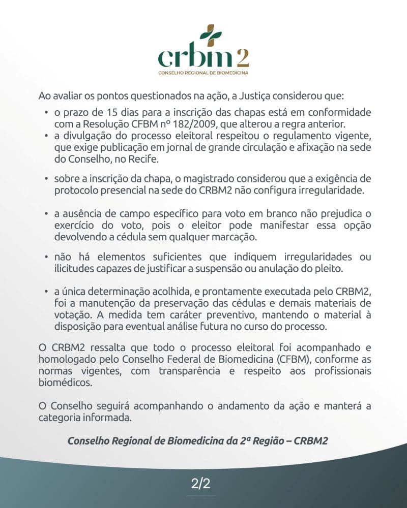 Nota de Esclarecimento - Processo Eleitoral do CRBM2