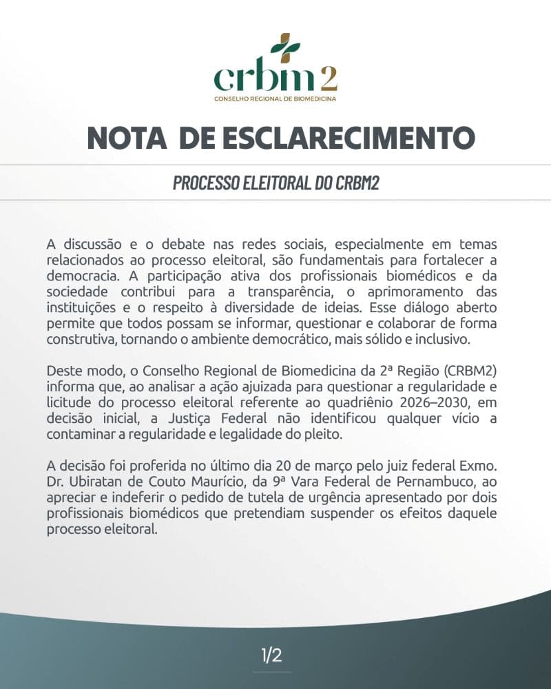 Nota de Esclarecimento - Processo Eleitoral do CRBM2